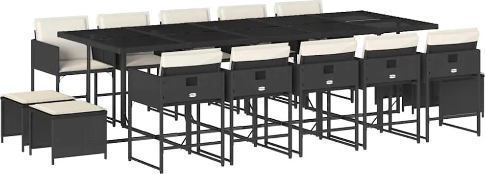 vidaXL Set mobilier de grădină cu perne, 15 piese, negru, poliratan