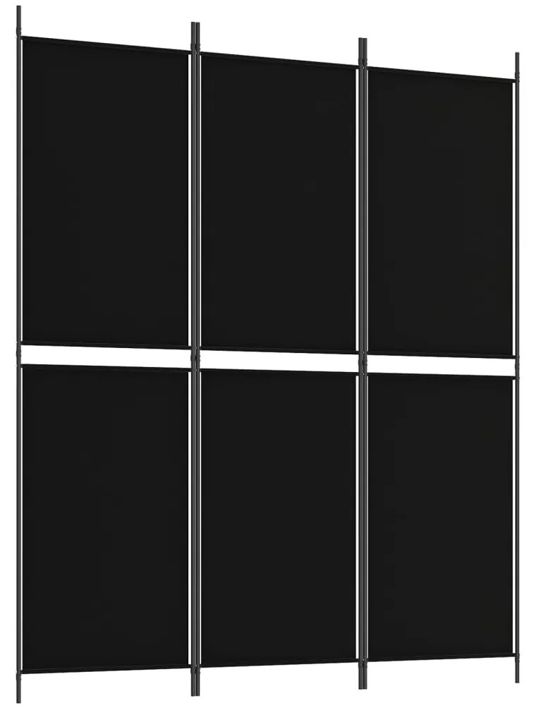 350213 vidaXL Paravan de cameră cu 3 panouri, negru, 150 x 180 cm, textil