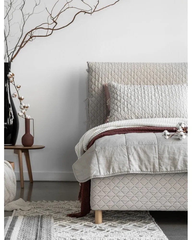 Pat bej tapițat de o persoană și somieră 90x200 cm Sleepy Luna – Miuform