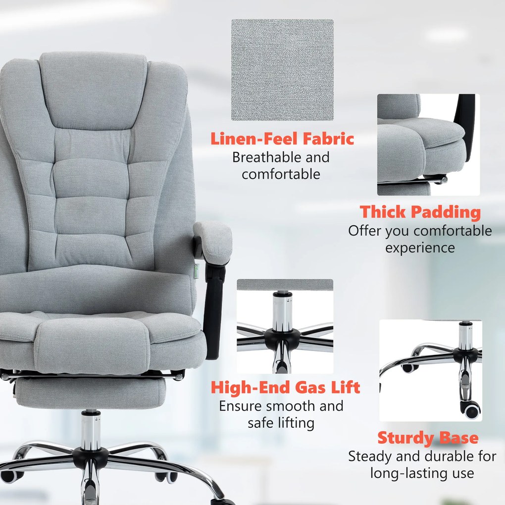 Vinsetto Fotoliu de birou cu masaj și încălzire, scaun de birou, înălțime reglabilă, spătar înclinabil, 65x70x111-119cm, gri | Aosom Romania