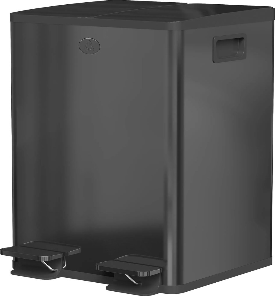 HOMCOM Coș dublu 2 x 20 L, deschidere cu pedală, ușor de curățat, oțel inoxidabil, plastic, negru | Aosom Romania
