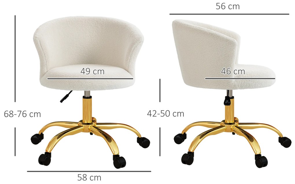 Vinsetto Scaun de birou, fotoliu de birou ergonomic reglabil în înălțime, șezut confortabil pivotant, picioare din oțel alb | Aosom Romania