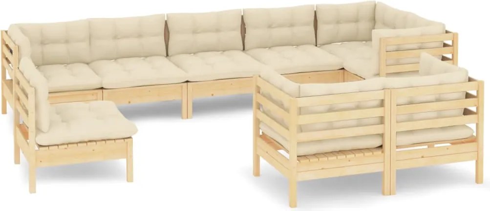 vidaXL Set mobilier grădină cu perne crem, 9 piese, lemn masiv de pin
