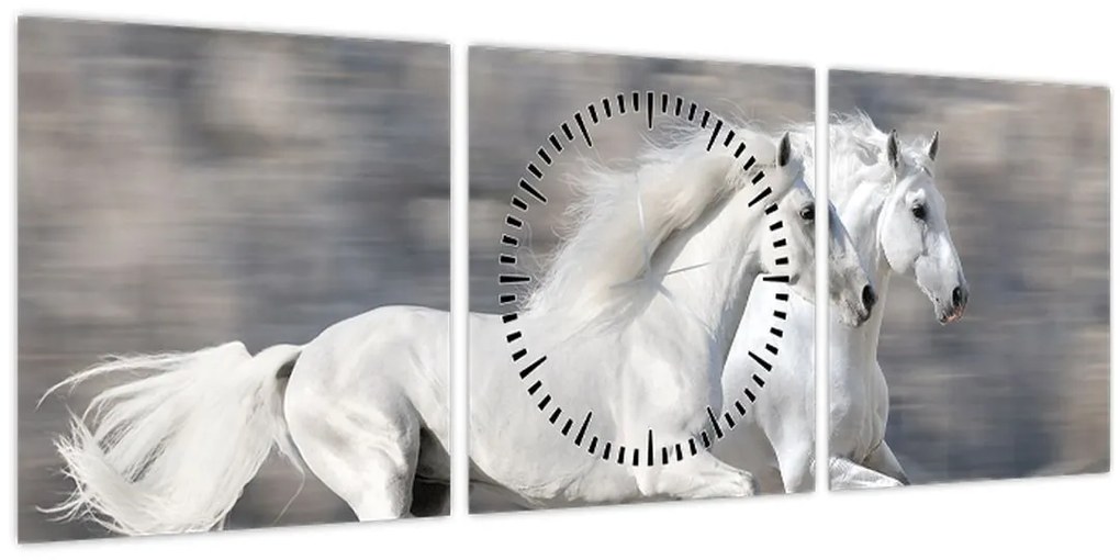 Tablou - Cai albi în timpul iernii (cu ceas) (90x30 cm)