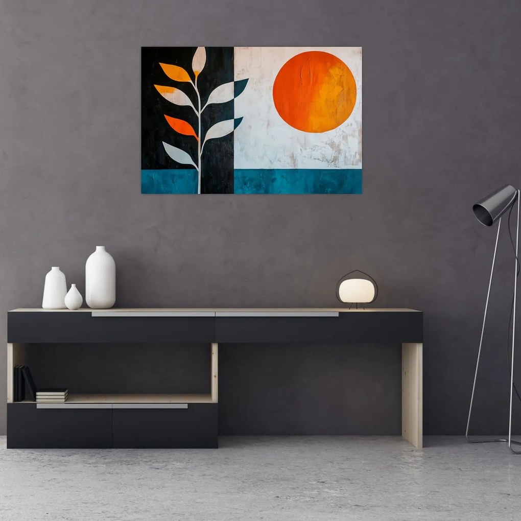 Tablou - Abstracție cu plantă și soare (90x60 cm)