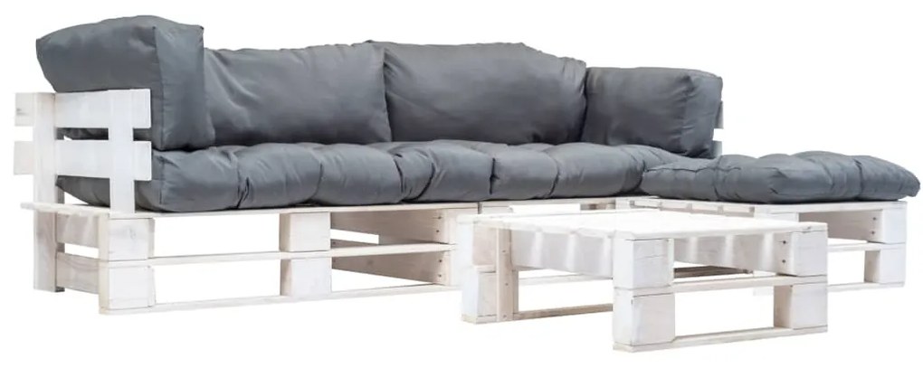 vidaXL Set mobilier de grădină paleți cu perne gri, 4 piese, lemn