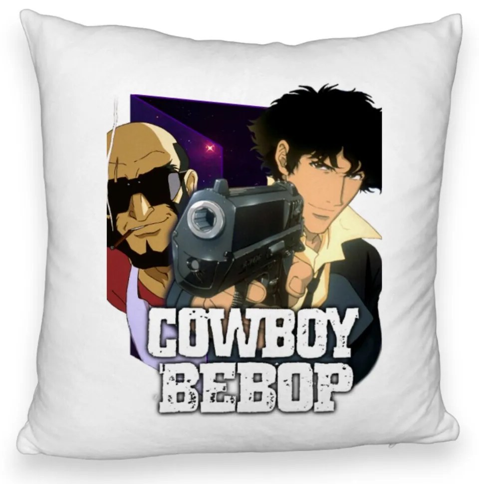 Perna Decorativa Fluffy cu Cowboy Bebop 3, 40x40 cm, Alba, Husa Detasabila, Burduf