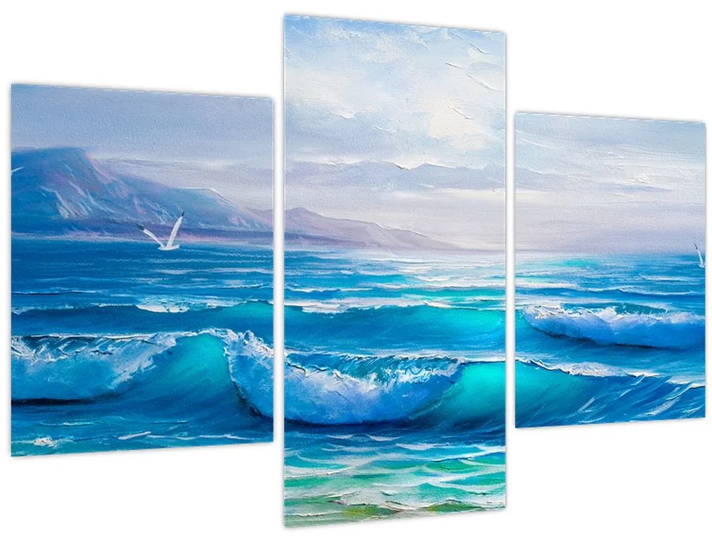 Tablou - Pictură în ulei de mare cu pescăruși (90x60 cm)