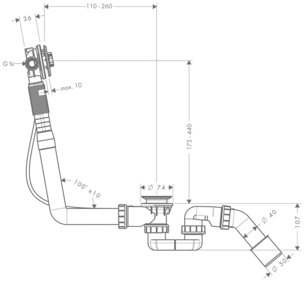 Sifon cada baie cu ventil si preaplin Hansgrohe Exafill S 58115180