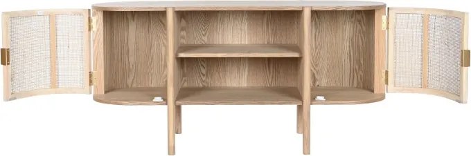 Comoda TV natur , din lemn de cauciuc si rattan „Rustic Elegance”