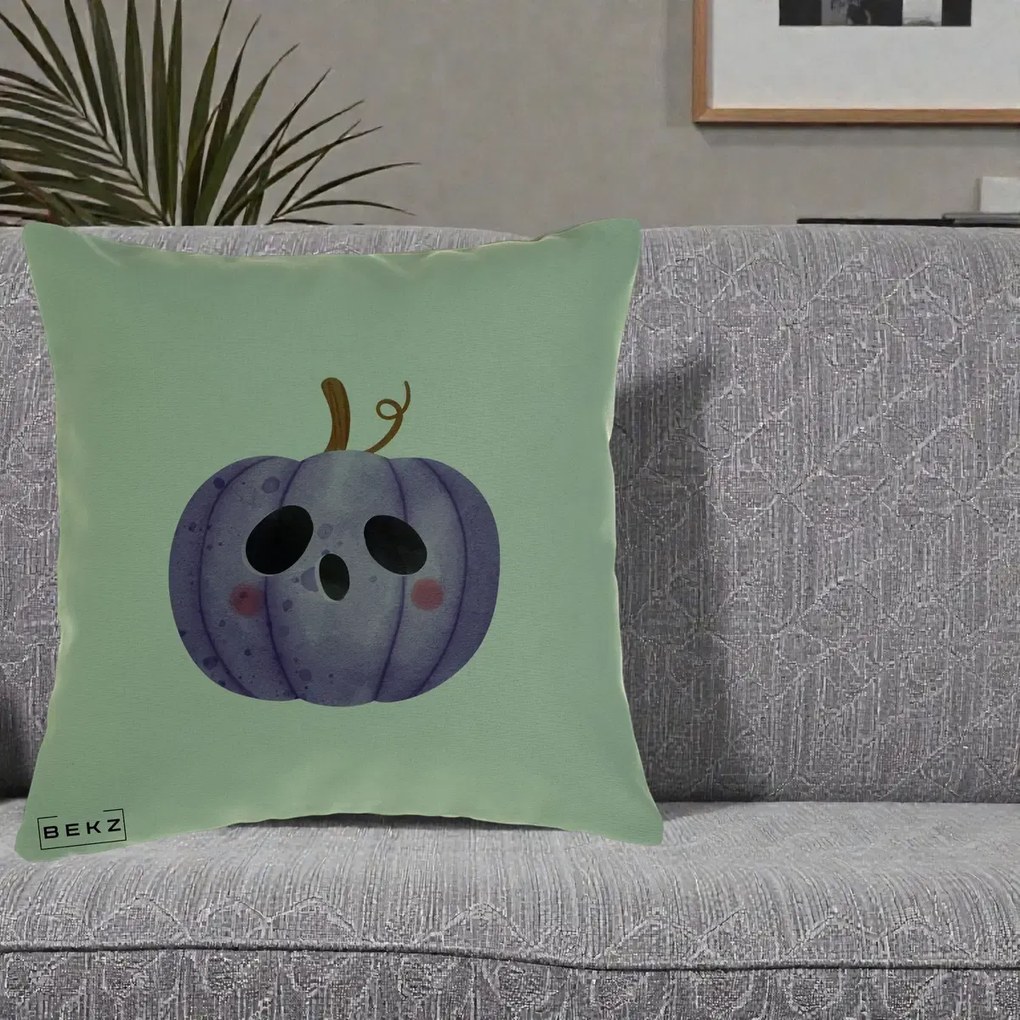 Perna Decorativa Dovleac Halloween Mov Kawaii, 40x40 cm, Verde, Husa Detasabila, Perna Inclusa, BEKZ®