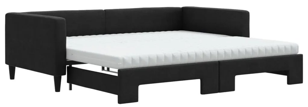 3196603 vidaXL Pat de zi cu extensie și saltele, negru, 100x200 cm, textil