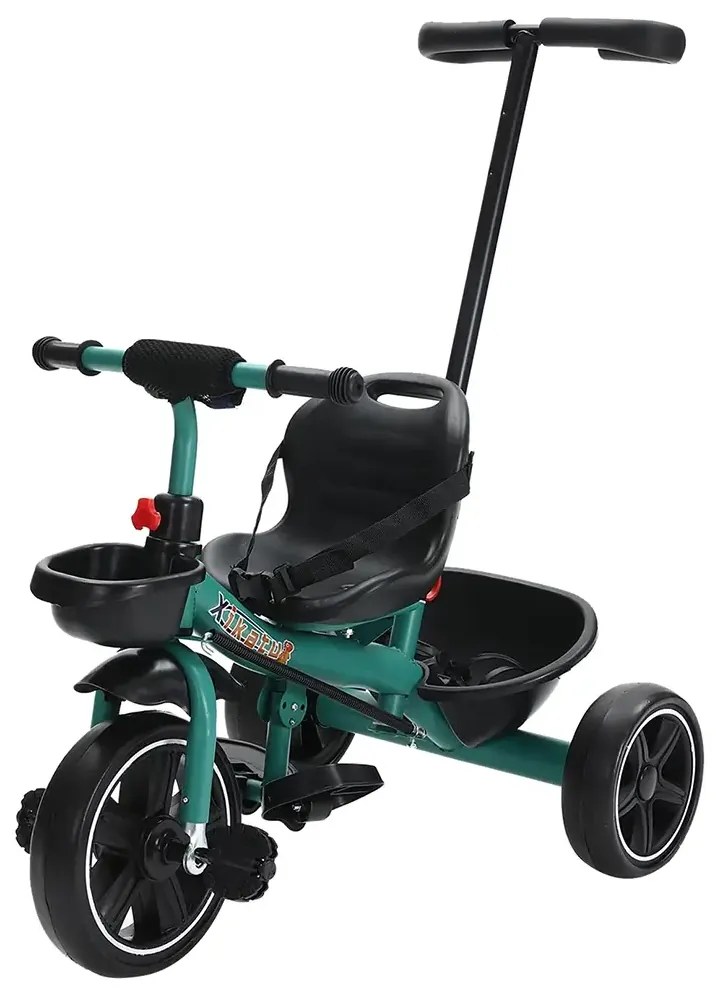 Tricicleta cu maner de impins, 2 - 6 ani, Verde, Maner detasabil