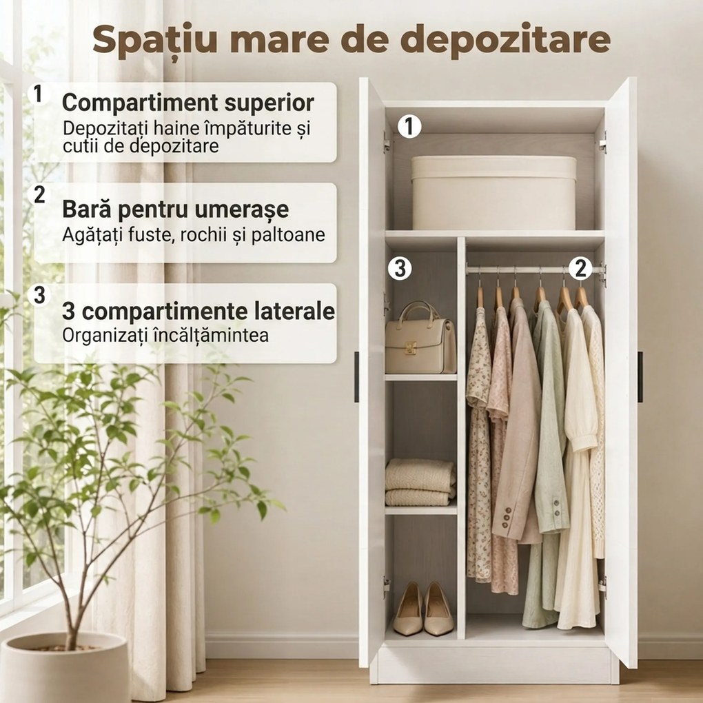 HOMCOM Dulap Subțire 37 cm Con Bară pentru Umerașe E Rafturi | Aosom Romania
