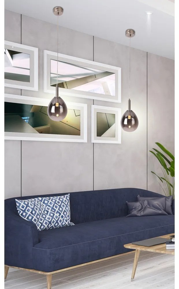 Lustră gri LED cu abajur din sticlă Lukka – Candellux Lighting