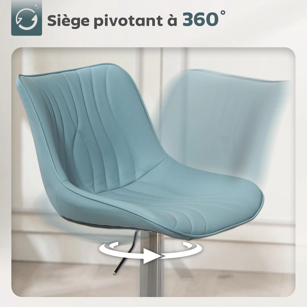 HOMCOM Set de 2 taburete de bar, scaune de bar structură din oțel înălțime reglabilă 92-110 cm, spătar suport pentru picioare albastru închis | Aosom Romania