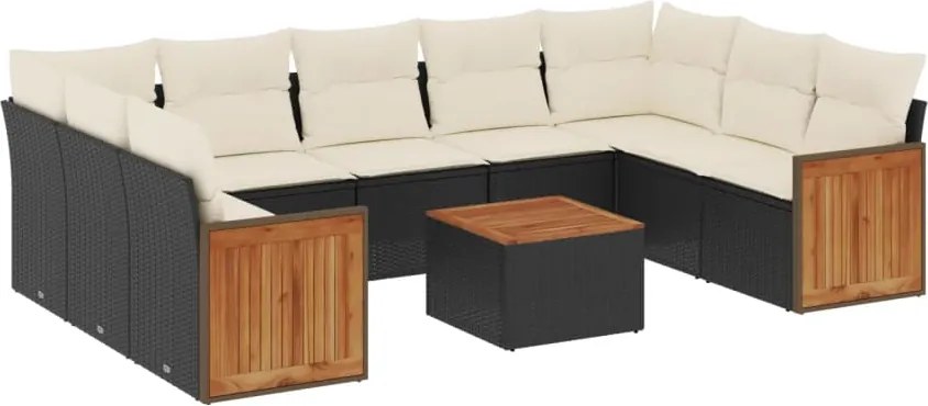 vidaXL Set canapele de grădină cu perne, 10 piese, negru, poliratan