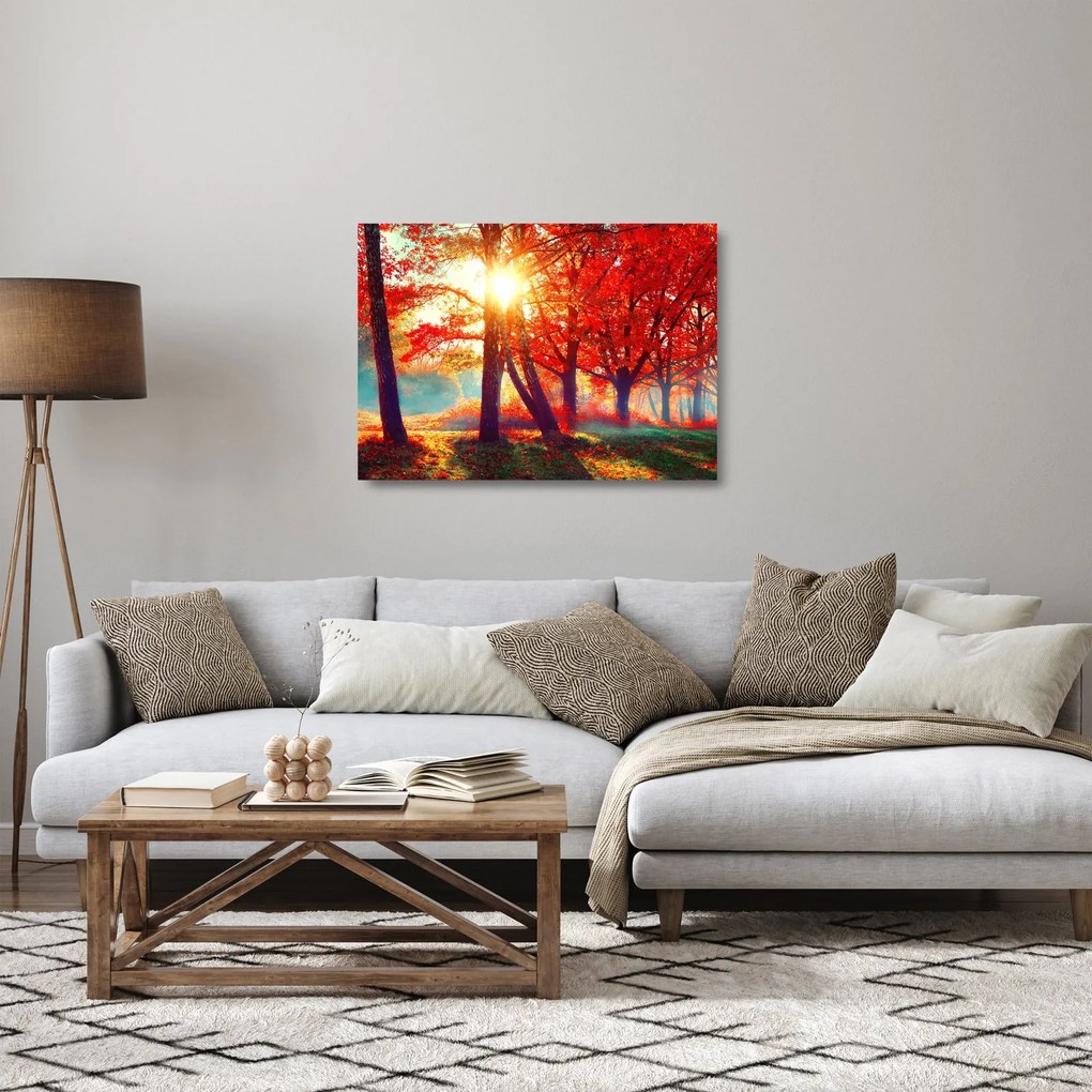 Tablou pe sticlă - Peisaj de toamnă (70x50 cm)
