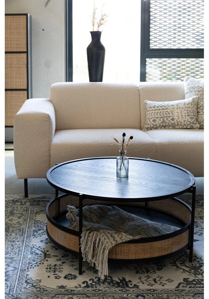 Măsuță de cafea neagră/în culoare naturală rotundă ø 80 cm Makoto – White Label