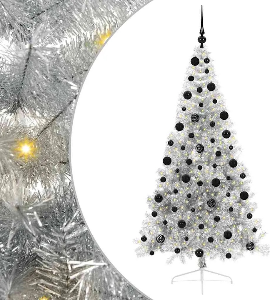 vidaXL Pom de Crăciun artificial pre-iluminat Argintiu 210 cm PET