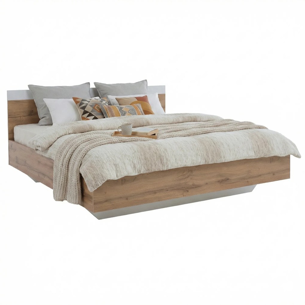 Set dormitor (pat 160x200 cm), stejar wotan/alb, GABRIELA NEW