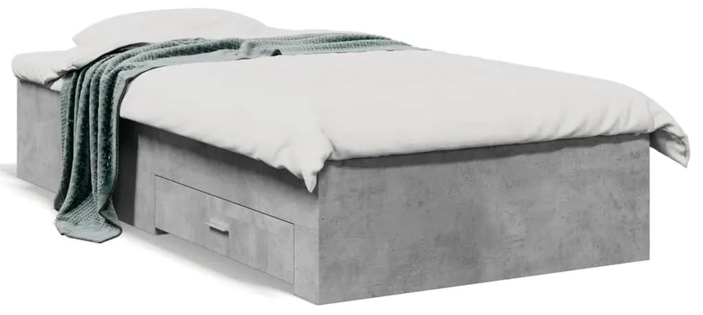 3280443 vidaXL Cadru de pat cu sertare, gri beton, 75x190 cm, lemn prelucrat