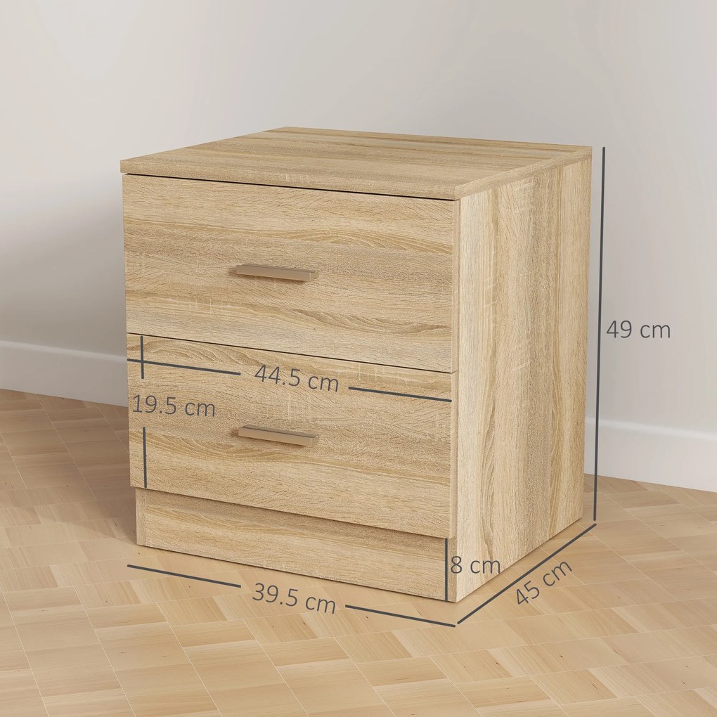HOMCOM Masuta de Noapte cu 2 Sertare Masuta Auxiliara pentru Sufragerie Dormitor Incarcare 30 kg 45x39,5x49 cm Lemn Natural | Aosom Romania