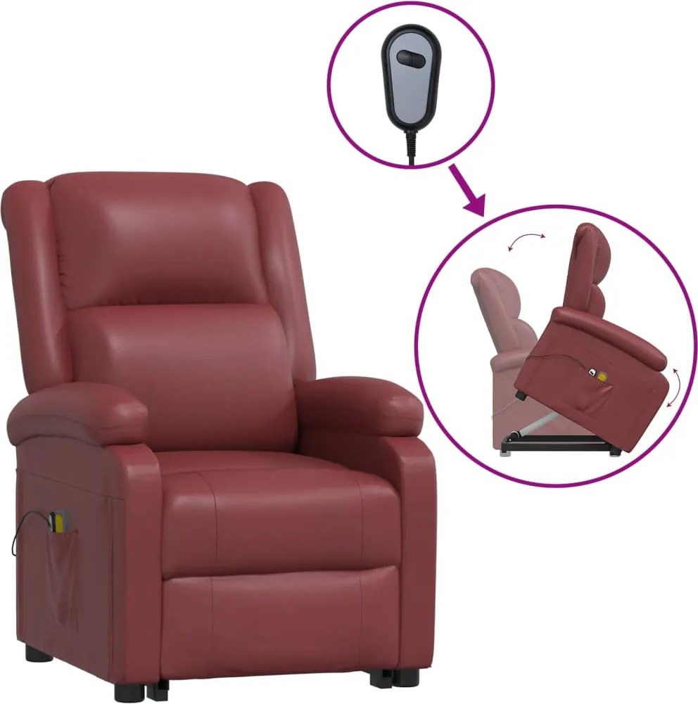 vidaXL Fotoliu de masaj cu ridicare, roșu vin, piele ecologică