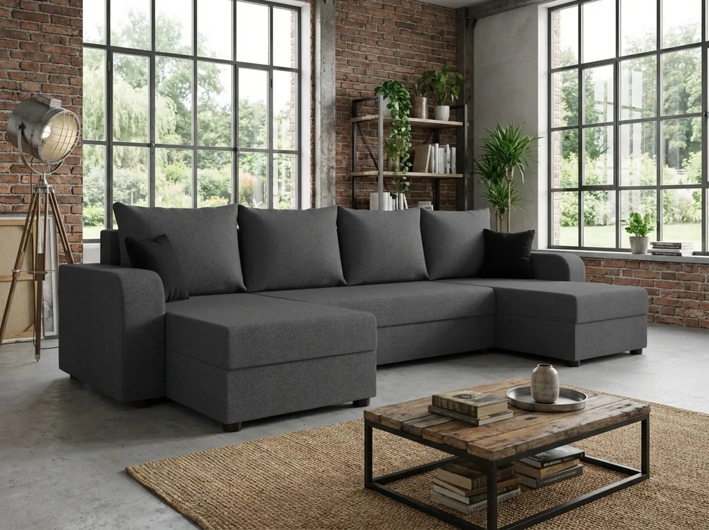 Coltar extensibil in forma de U VALERIO, gri inchis, 305x140 cm
