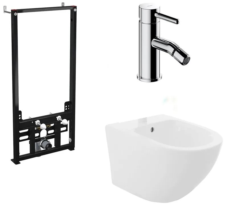 Pachet rama instalare Alca, bideu suspendat Rea Carlo alb si baterie bideu Omnires Y crom