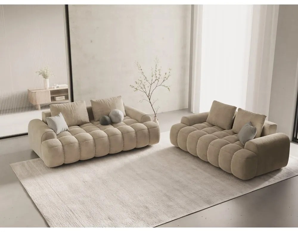 Canapea bej cu tapițerie din catifea 175 cm Linz – Cosmopolitan Design