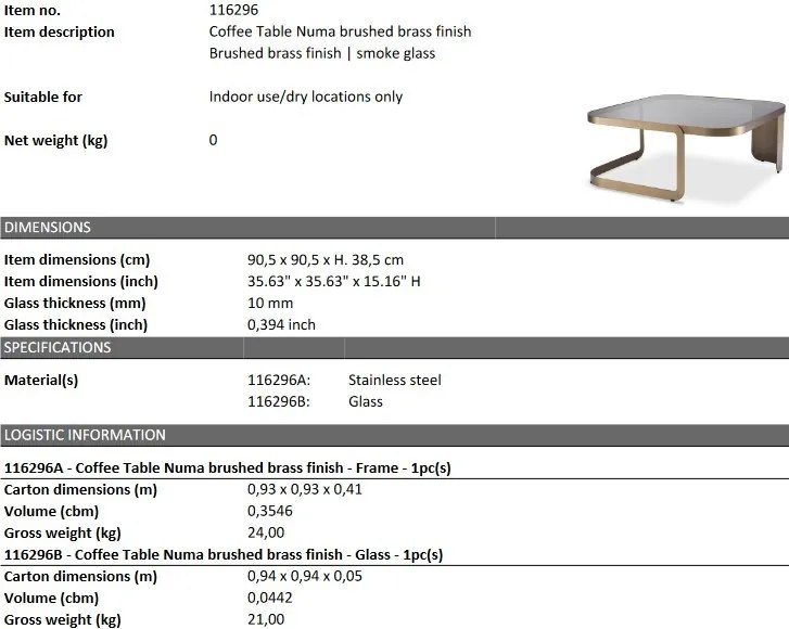 Masuta de cafea design elegant LUX Numa, alama periata 116296 HZ