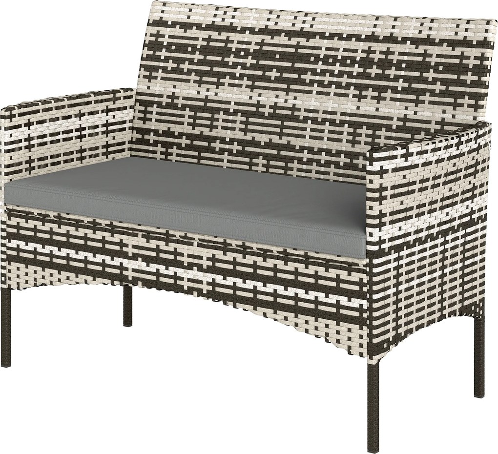 Outsunny Canapea de grădină 2 locuri din rășină împletită cu perne canapea de exterior cu cotiere 115 x 63 x 85 cm gri deschis | Aosom Romania