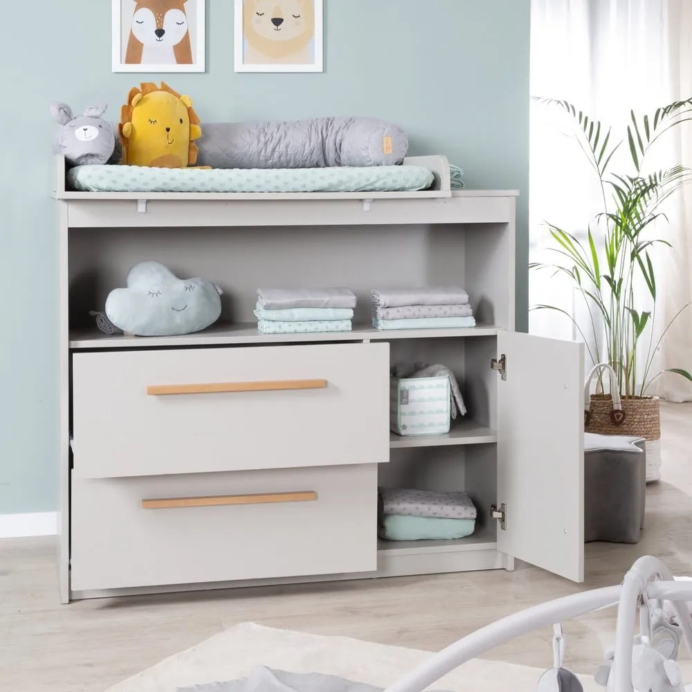 Comodă de copii gri deschis cu masă de schimbat 107x98x75 cm Lea – Roba