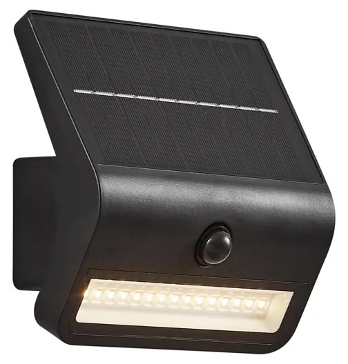 Lampa de perete de exterior neagră cu LED IP54 cu senzor de mișcare solar - Floody