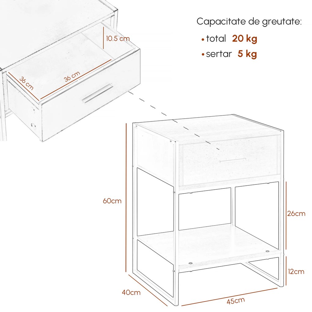 HOMCOM Noptieră Modernă cu Raft și Sertar, Dulap de Depozitare pentru Dormitor, Design Elegant, Alb | Aosom Romania