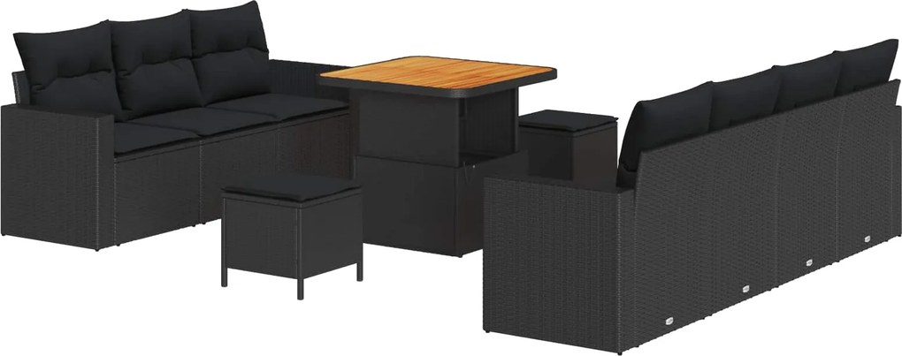 vidaXL Set de canapele pentru grădină cu pernă Manual 10 pcs Negru
