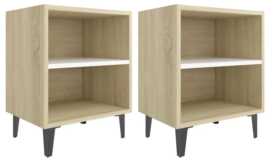 805808 vidaXL Noptiere cu picioare metal 2 buc. stejar sonoma/alb 40x30x50 cm