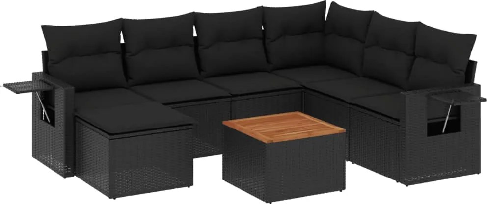 vidaXL Set mobilier de grădină cu perne, 8 piese, negru, poliratan