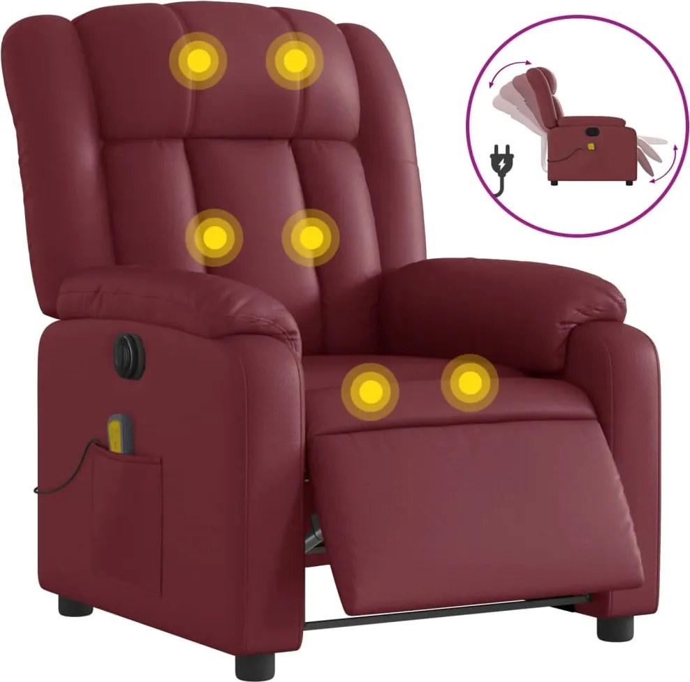 vidaXL Fotoliu de masaj electric rabatabil, roșu vin, piele ecologică