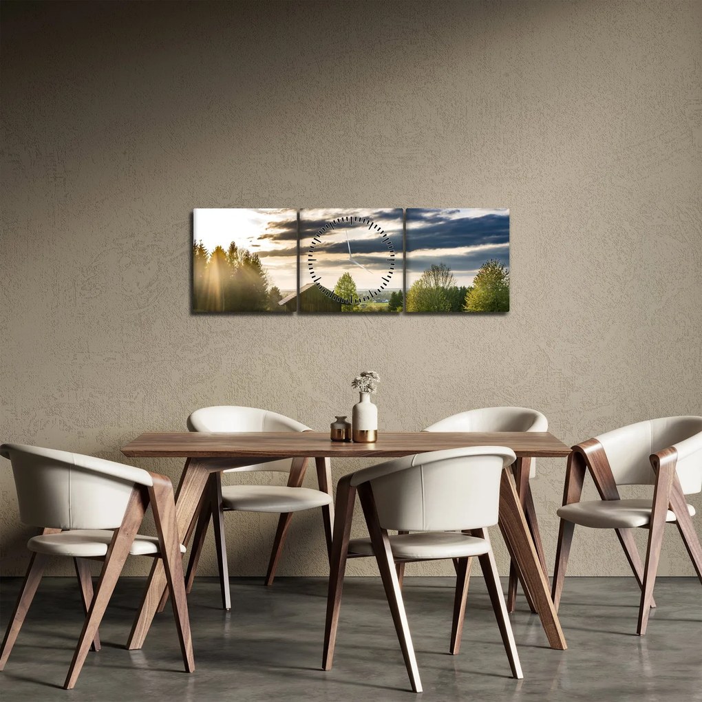 Tablou cabana în pădure (cu ceas) (90x30 cm)