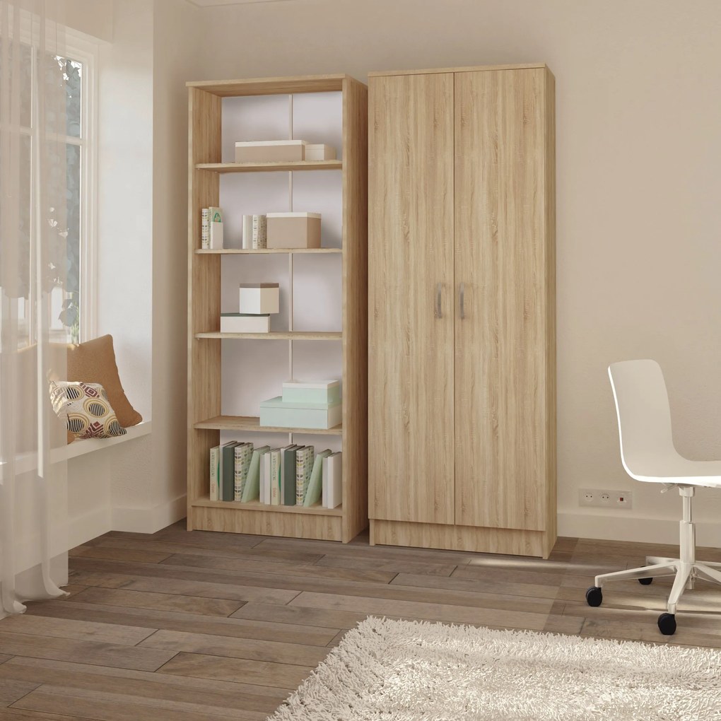 Biblioteca Flint, 2 Usi, Stejar Sonoma, 70 x 32 x 196 cm