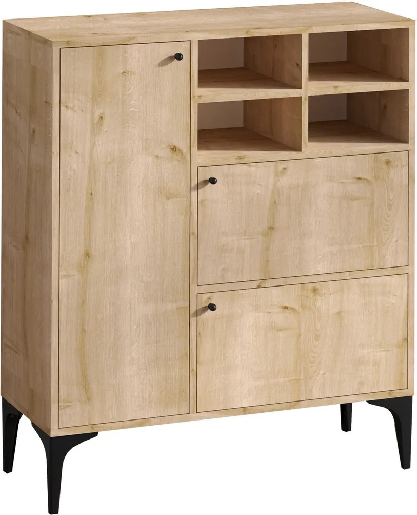 Bufet Ewa, Elegance, 100x35x125 cm, argintiu/natural