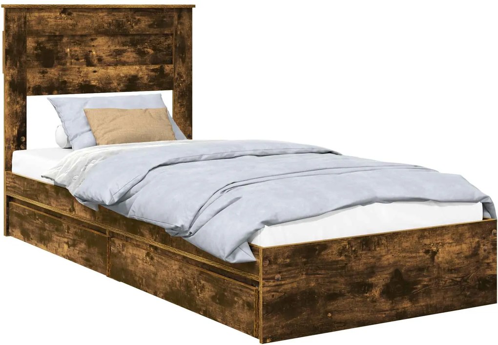 vidaXL Pat cu storage Stejar fumuriu 100 x 200 cm Lemn compozit