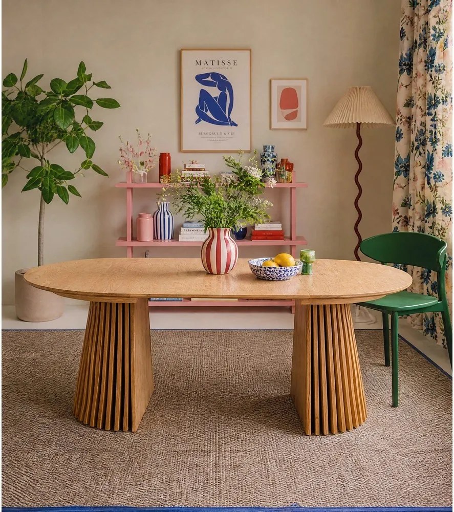 Masă de dining rotundă extensibilă cu blat cu aspect de lemn de stejar ø 120 cm Osaka – House Nordic