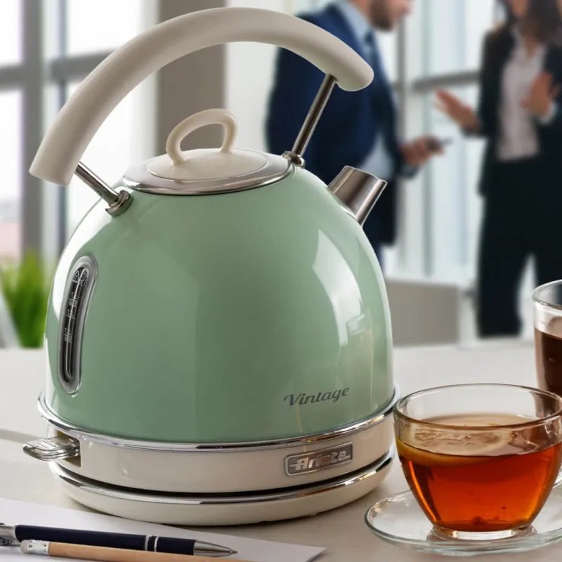 Ceainic electric Ariete VINTAGE 2877/04, 2000W, 1.7 L, Corp otel, Suprafata rece, Baza 360°, Verde