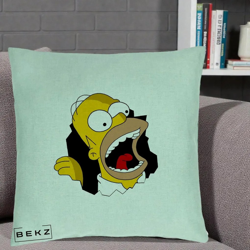Perna Personalizata Homer Simpson Surpriza, 40x40 cm, Verde Menta, Husa Detasabila, Perna Inclusa, BEKZ®