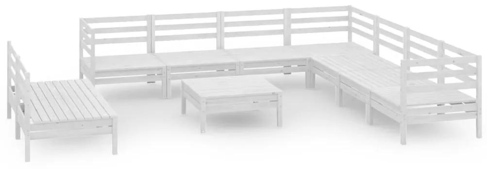 3083130 vidaXL Set mobilier de grădină, 10 piese, alb, lemn masiv de pin