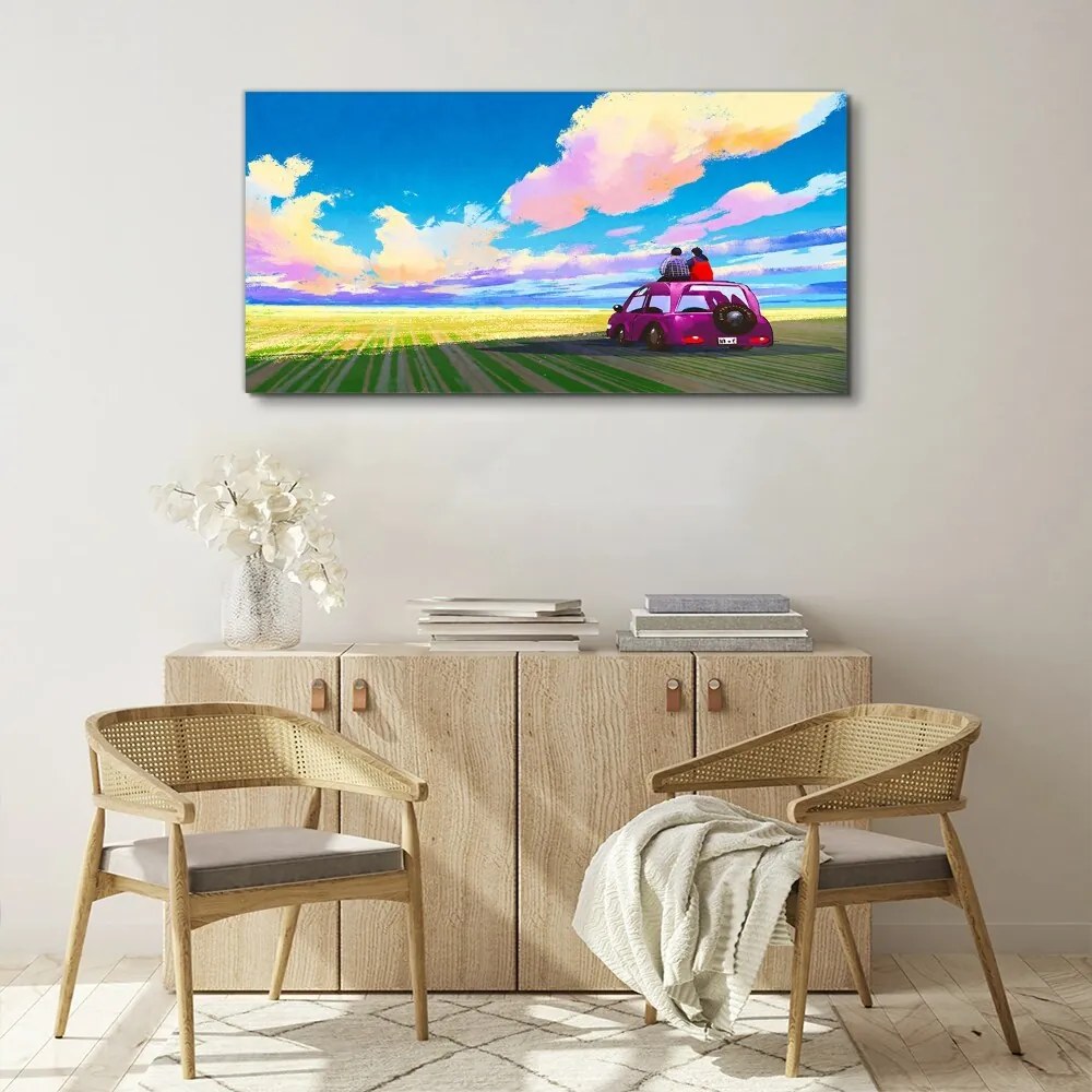 Tablou canvas luncă mașină cer cuplu