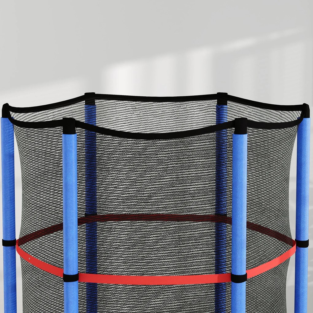 HOMCOM Saltea Elastică pentru Copii 3-6 Ani cu Plasă de Protecție, 6 Stâlpi și 3 Intrări, Ø140x190 cm, Albastru | Aosom Romania